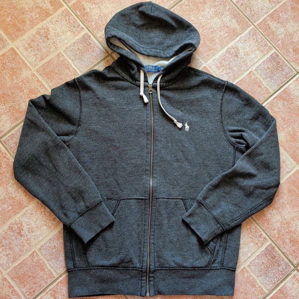Polo Ralph Lauren Full Zip Hoodie Mens Medium Gray Waffle Lined Pony Logo
